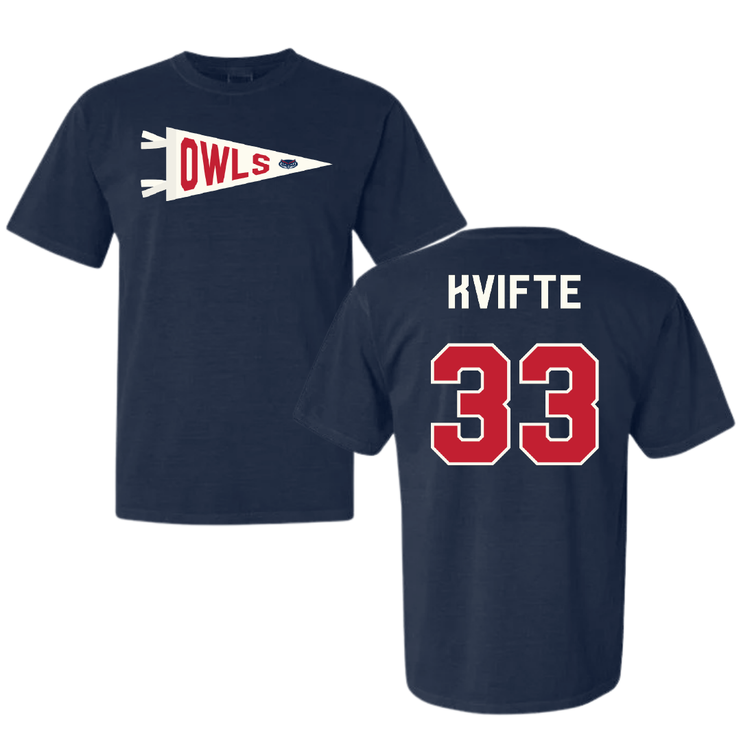 Florida Atlantic University Soccer Navy Pennant Comfort Colors Tee - #33 Noah Kvifte
