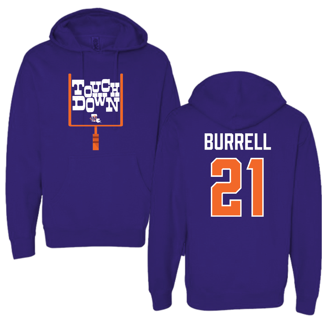 Northwestern State University Football Purple Touchdown Hoodie - #21 Kolbe Burrell