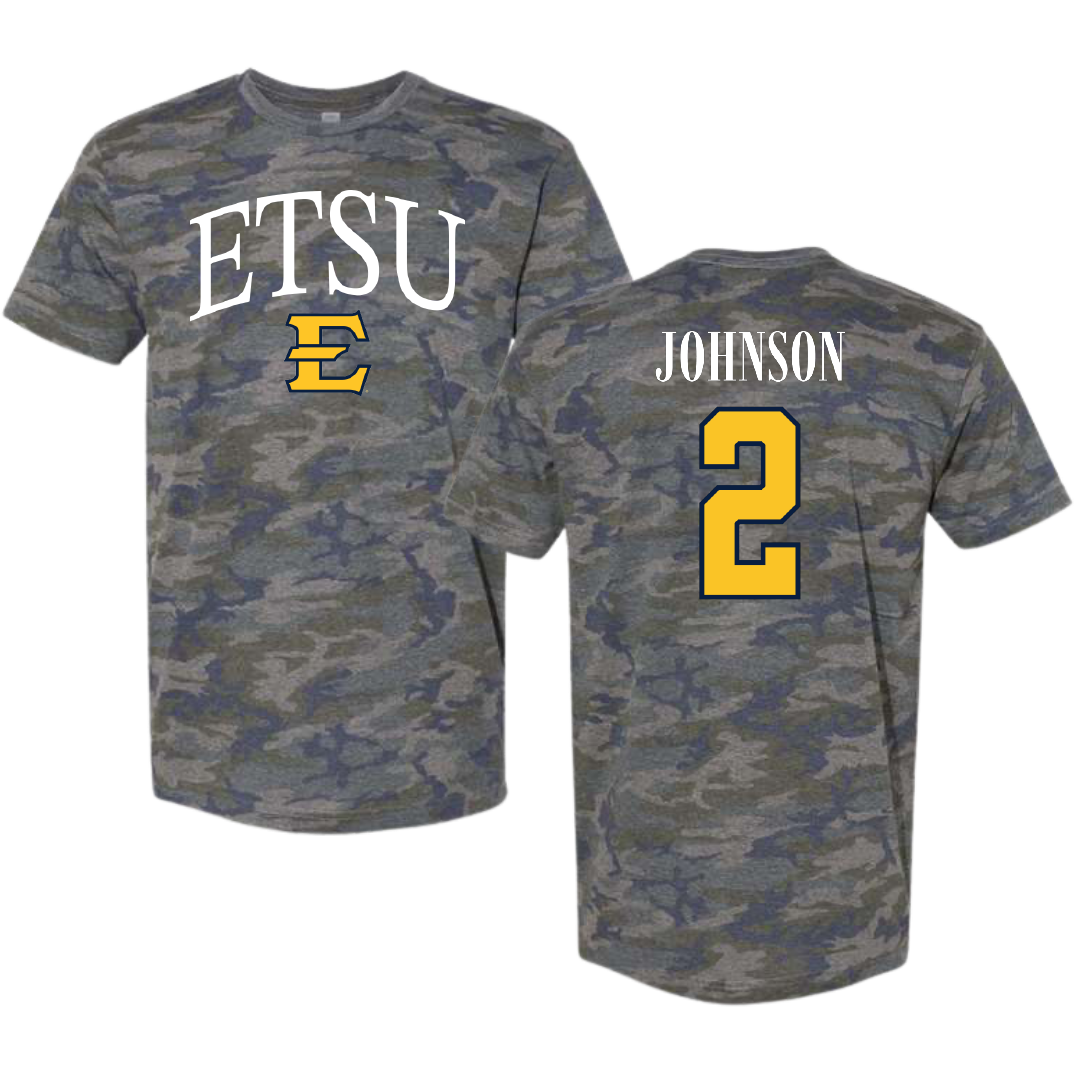 East Tennessee State University Basketball Vintage Camo Tee - #2 Maki Johnson