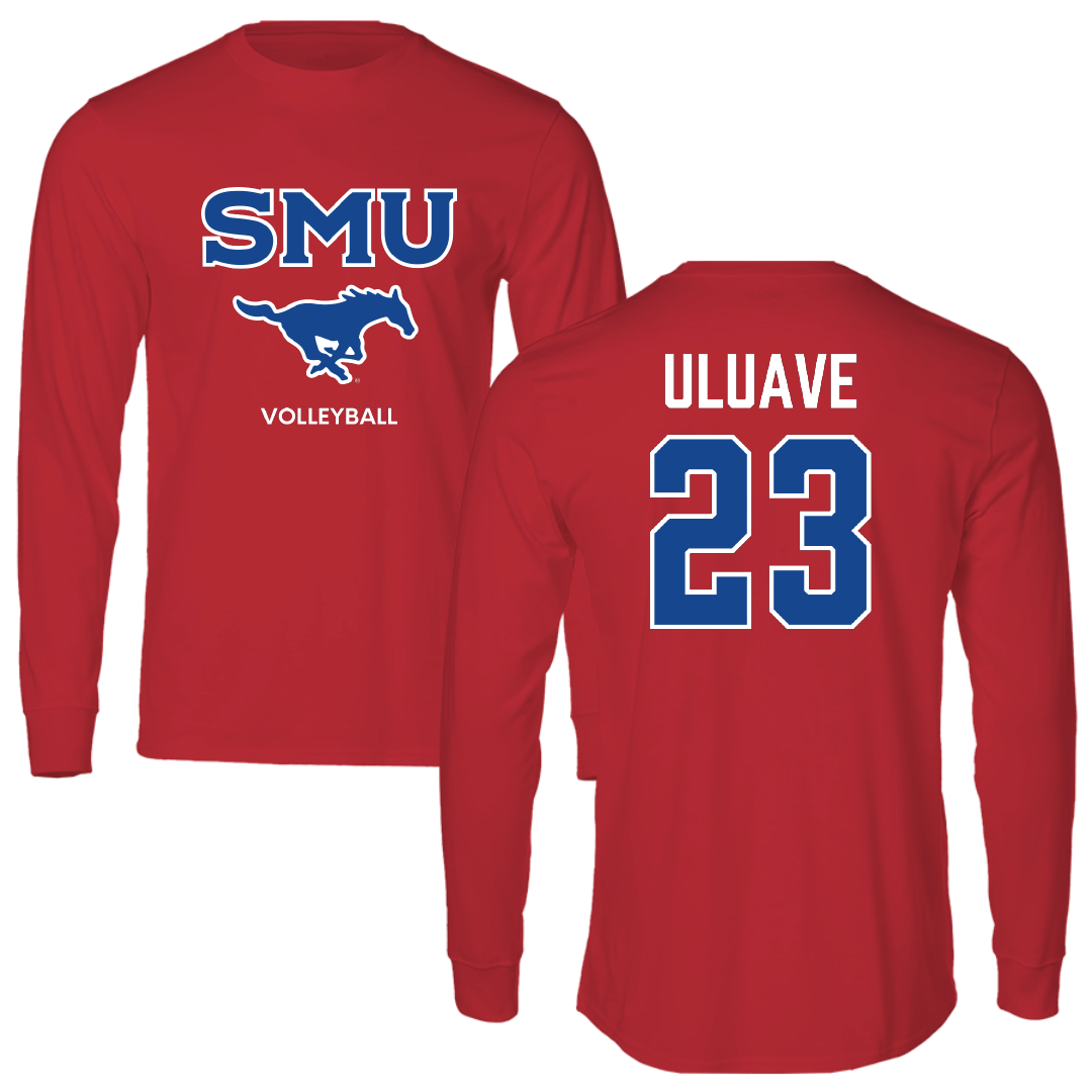 Southern Methodist University Volleyball (W) Red Long Sleeve - #23 Sina Uluave