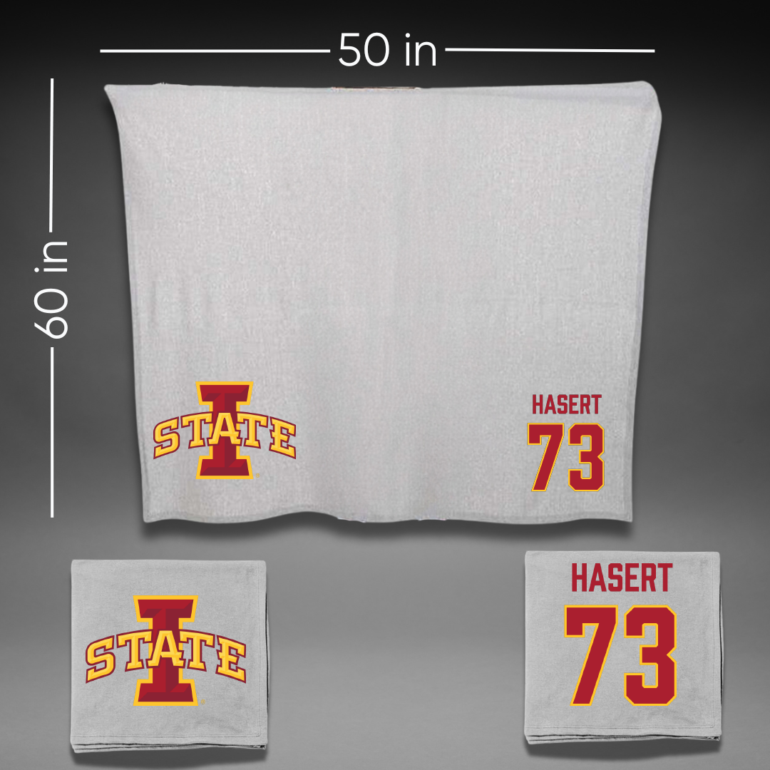 Iowa State University Football Gray Blanket - #73 Deylin Hasert