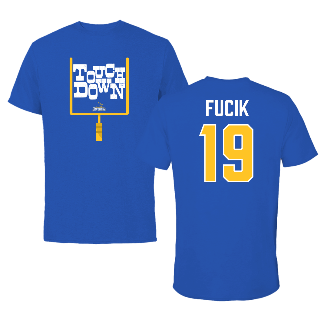 Texas A&M University-Kingsville Football Blue Touchdown Tee - #19 Bryce Fucik