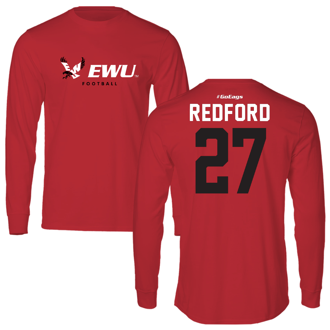 Eastern Washington University Football Red Performance Long Sleeve - #27 Isaac Redford