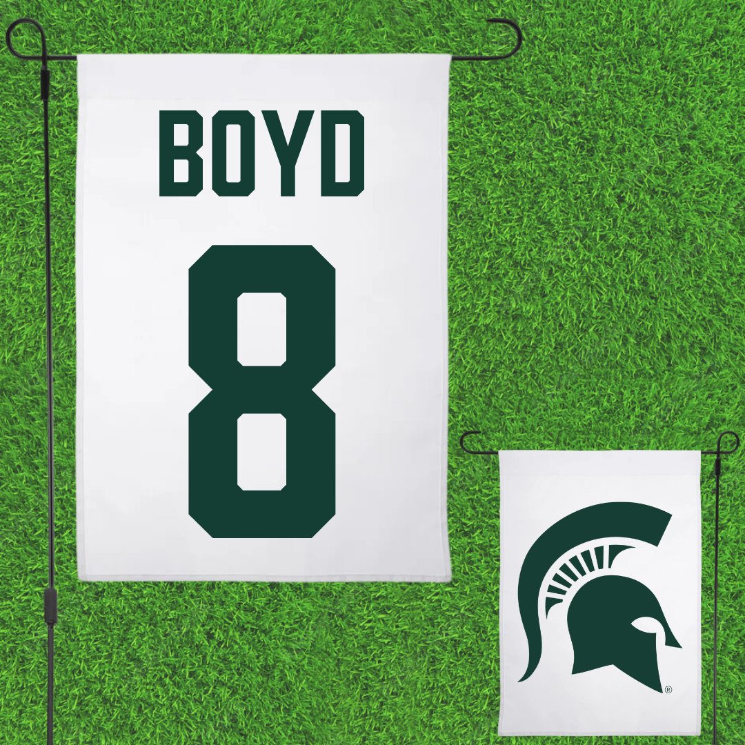 Michigan State University Football White Garden Flag - #8 Evan Boyd