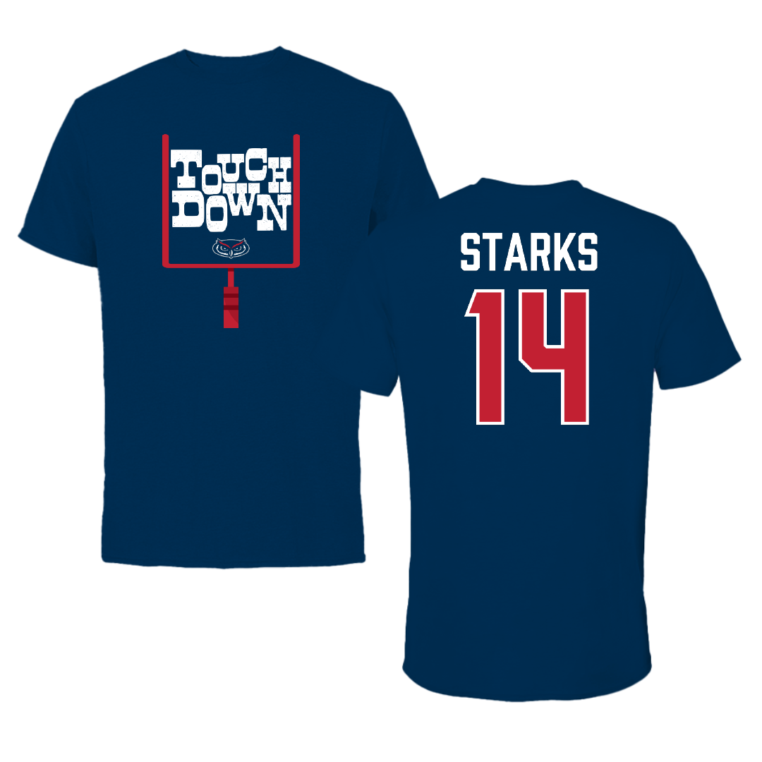 Florida Atlantic University Football Navy Touchdown Tee - #14 Tyriq Starks
