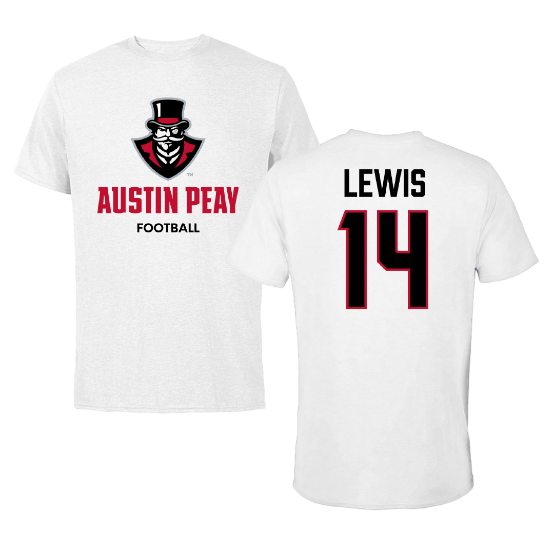 Austin Peay State University Football White Tee - #14 Christian Lewis