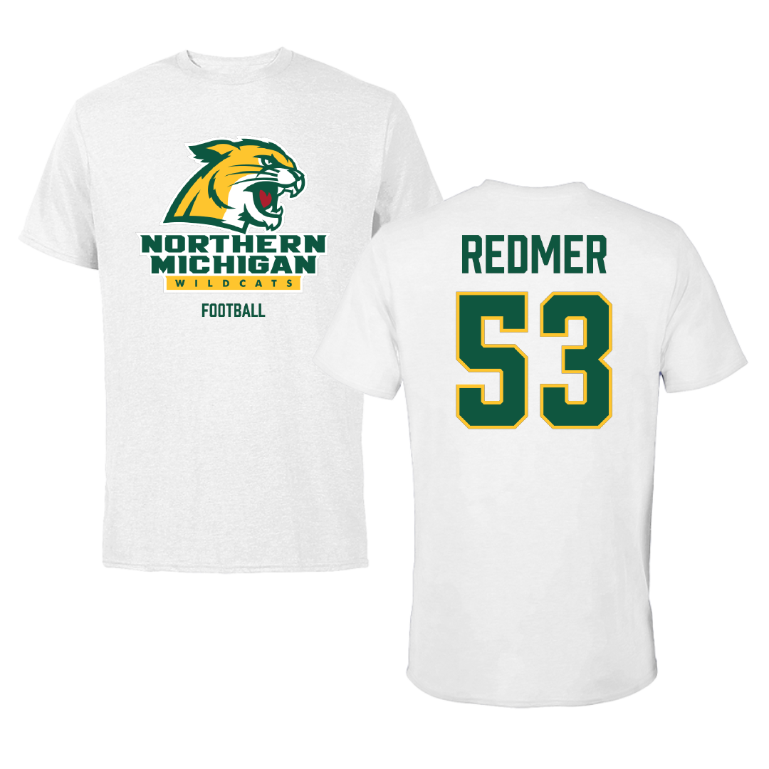 Northern Michigan University Football White Performance Tee - #53 Brady Redmer