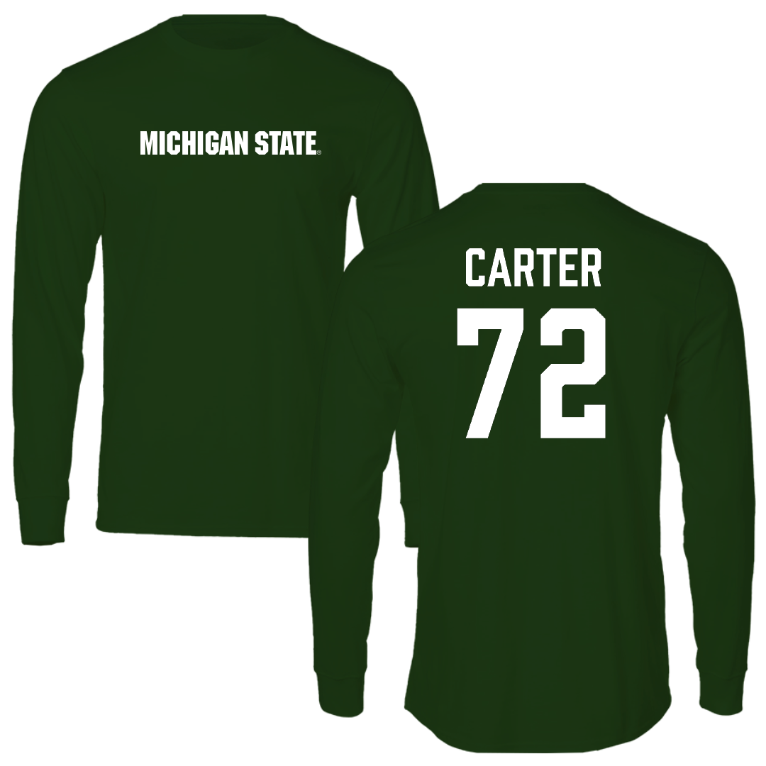 Michigan State University Football Forest Green Long Sleeve - #72 Caleb Carter