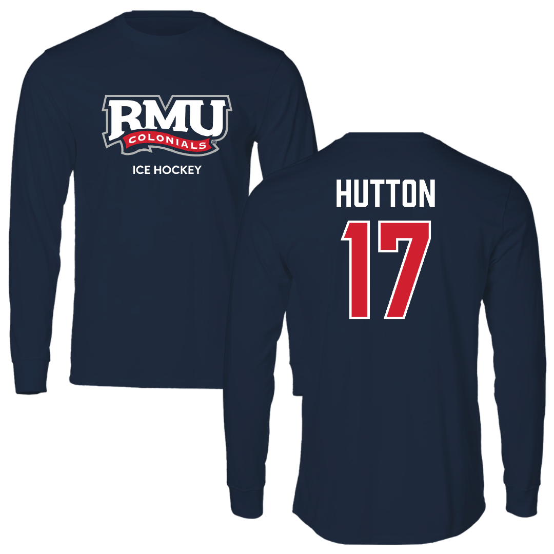 Robert Morris University Ice Hockey (M) Navy RMU Long Sleeve - #17 Matt Hutton