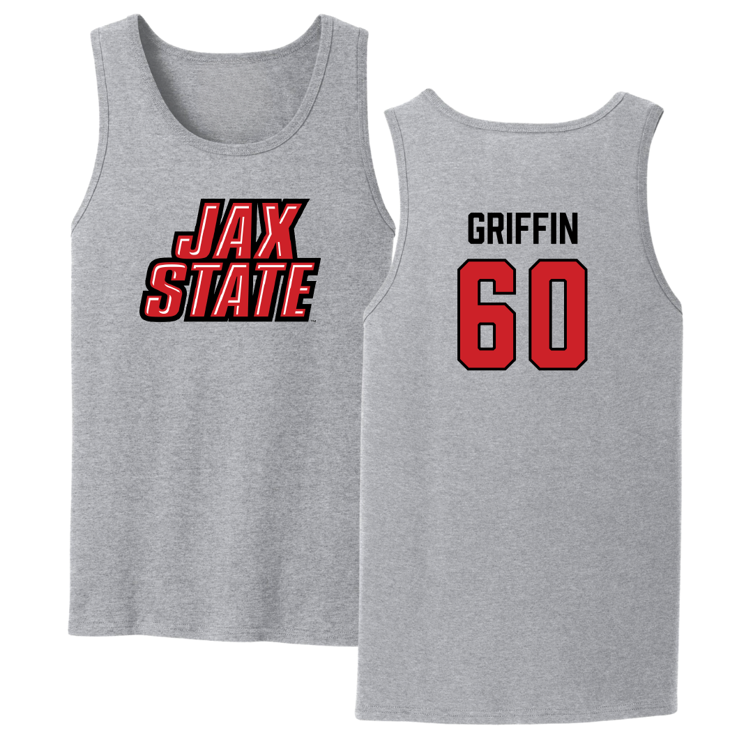 Jacksonville State University Football Sport Gray Tank Top - #60 Cameron Griffin