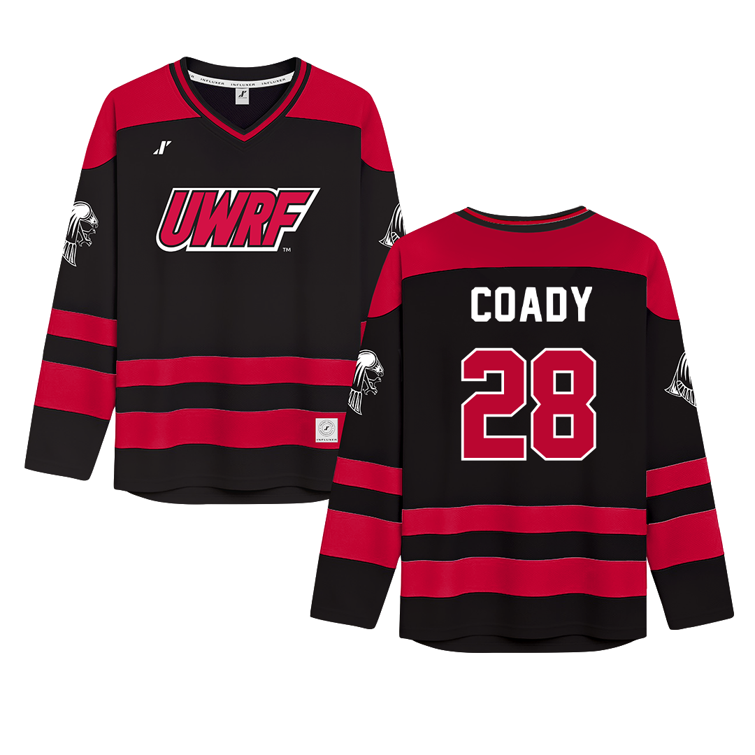 University of Wisconsin-River Falls Black Hockey Jersey - #28 Gibb Coady