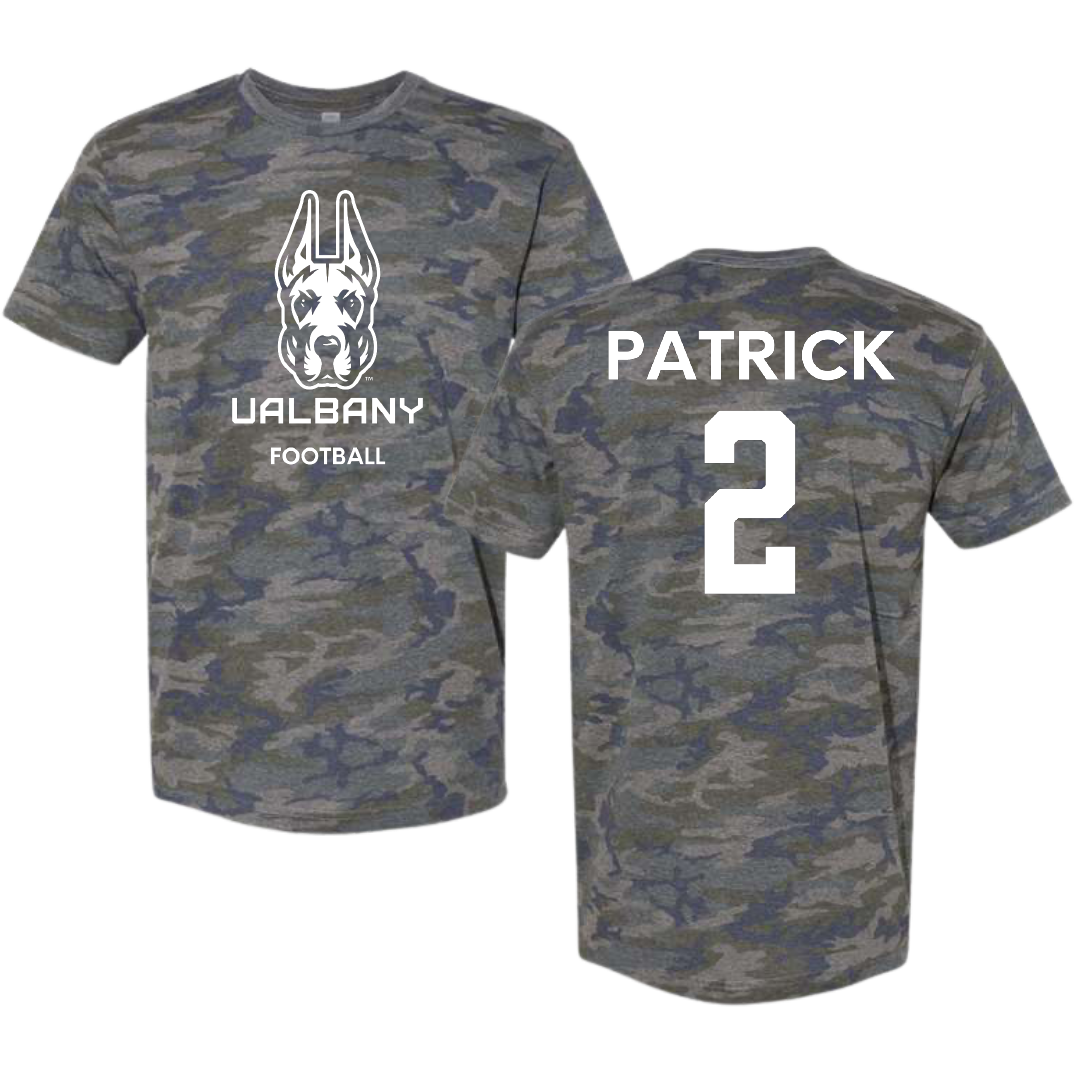 University at Albany Football Vintage Camo Tee - #2 Denzel Patrick