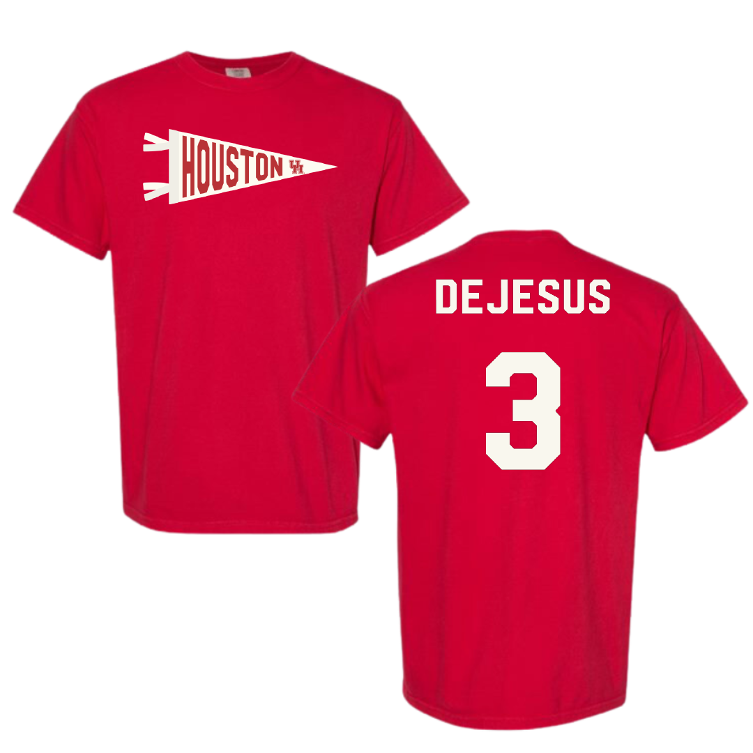 University of Houston Baseball Red Pennant Comfort Colors Tee - #3 Coby DeJesus