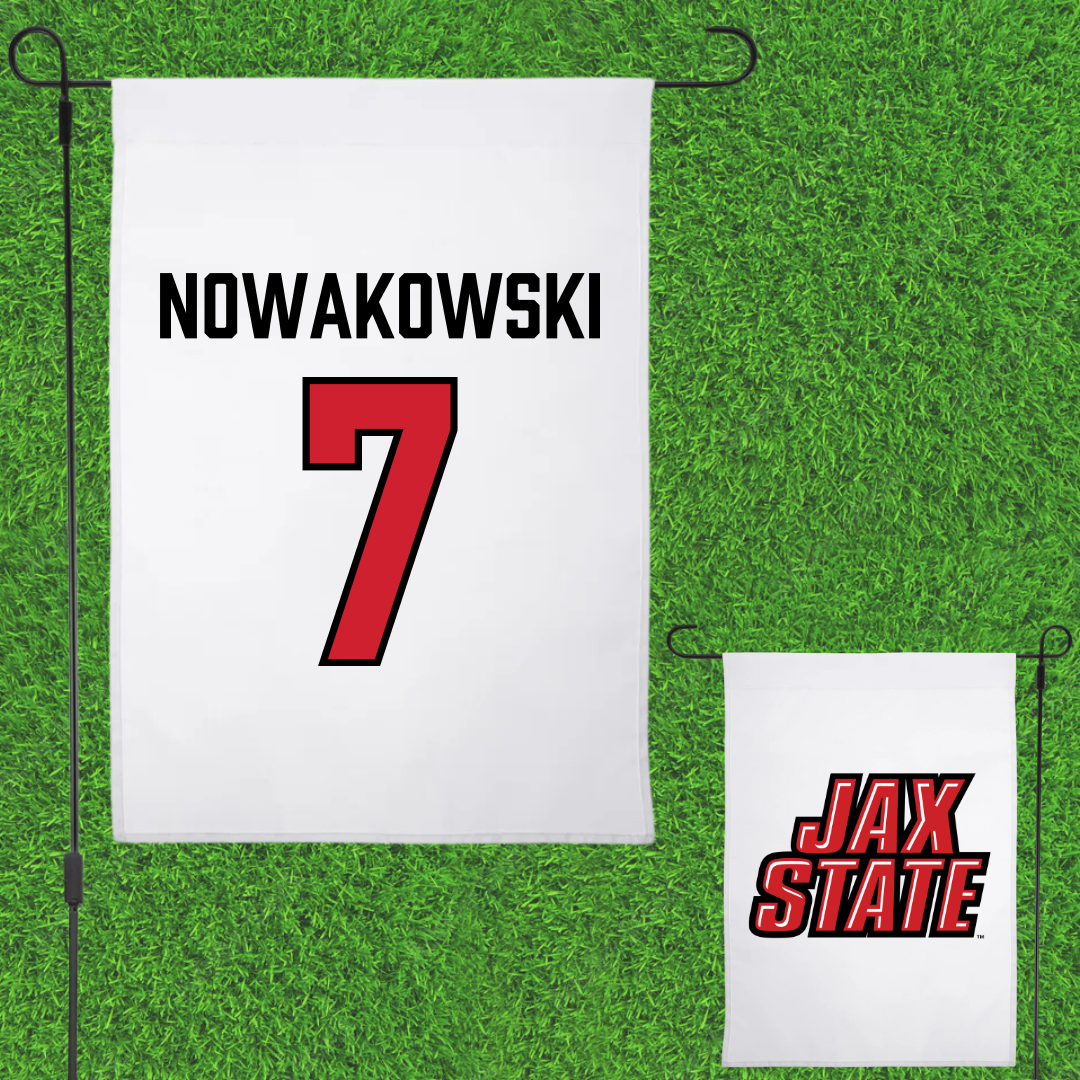 Jacksonville State University Softball White Garden Flag - #7 Morgan Nowakowski