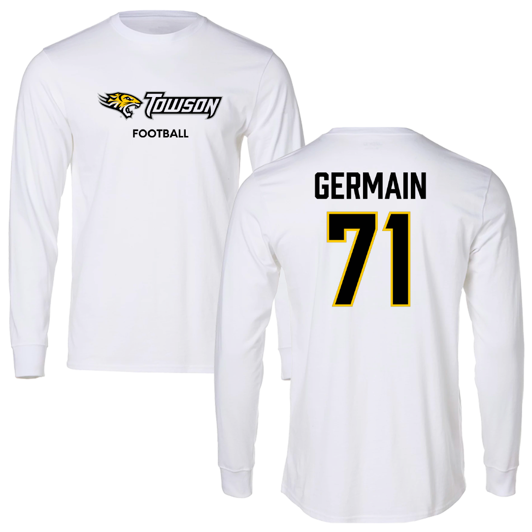 Towson University Football White Performance Long Sleeve - #71 Jean Germain