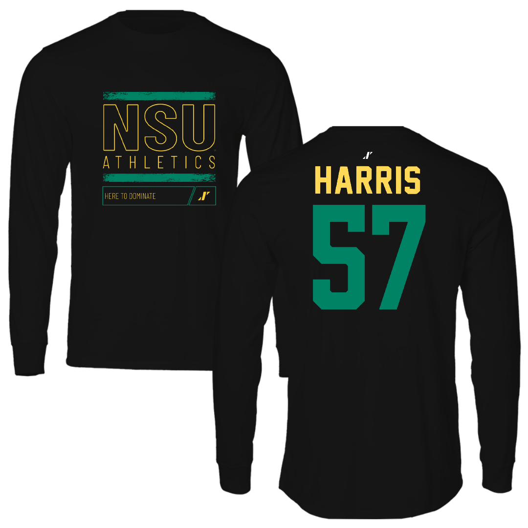 Norfolk State University Football Black Dominate Performance Long Sleeve - #57 Stewart Harris