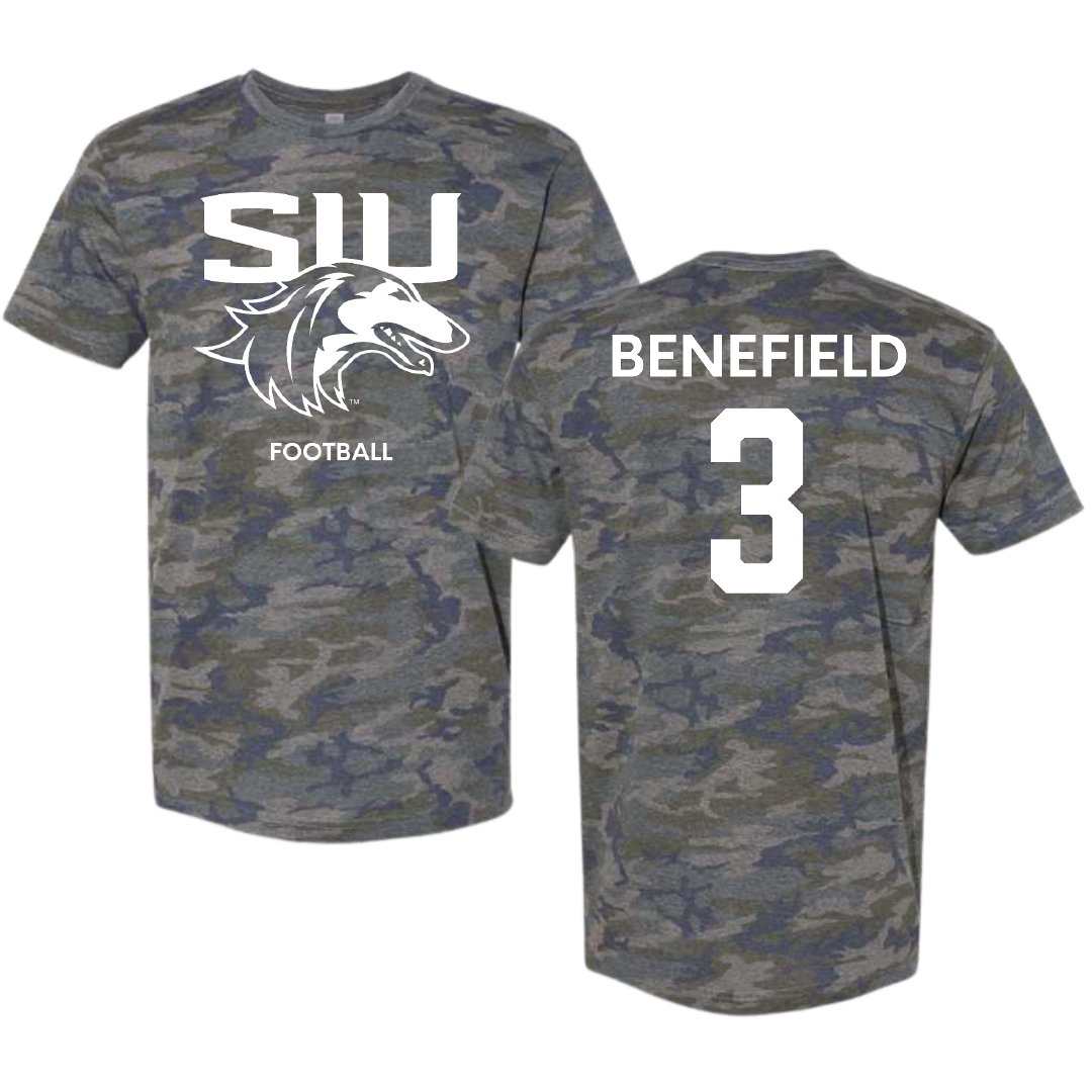 Southern Illinois University at Carbondale Football Vintage Camo Tee - #3 Jaelin Benefield