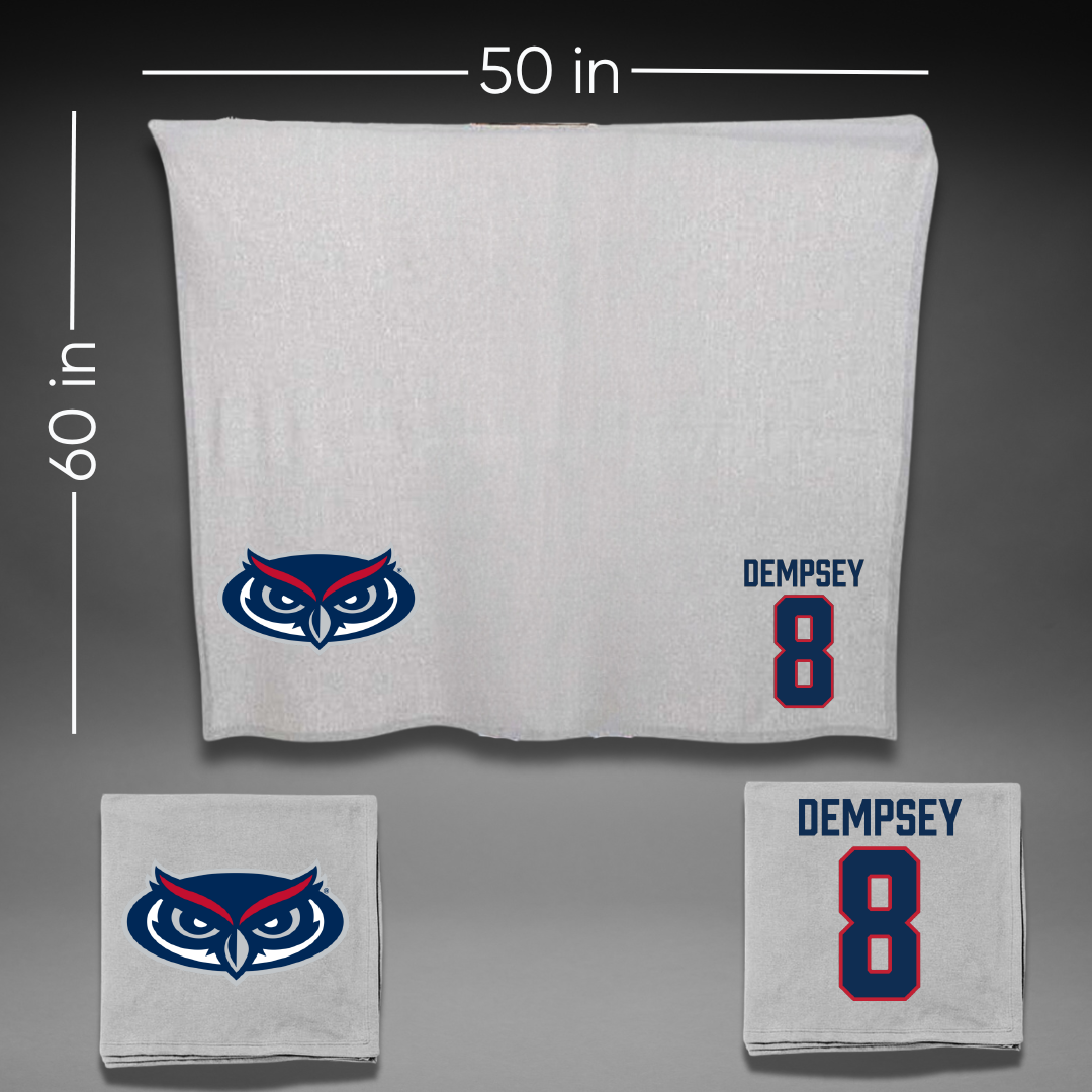 Florida Atlantic University Soccer Gray Blanket - #8 Drew Dempsey