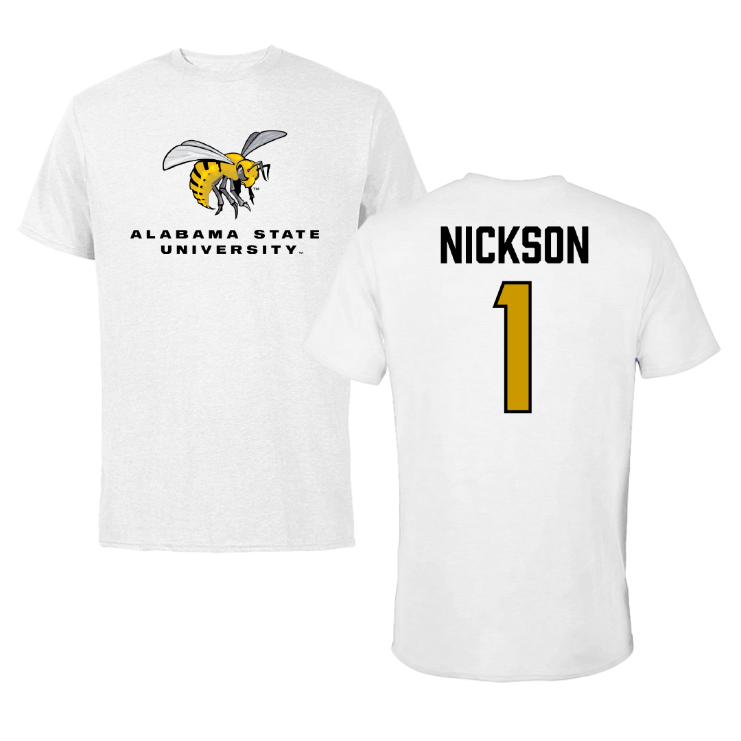 Alabama State University Football White Performance Tee - #1 Willie Nickson