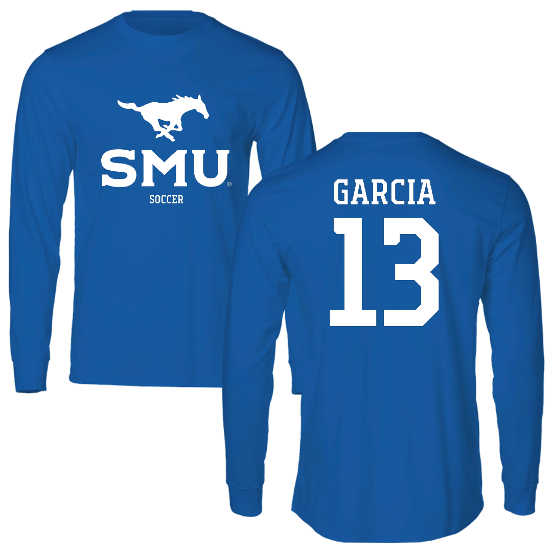 Southern Methodist University Soccer (M) Blue Mascot Long Sleeve - #13 Richie Garcia