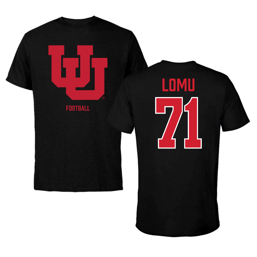 University of Utah Football Black Tee - #71 Caleb Lomu