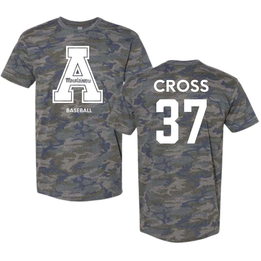 Appalachian State University Baseball Vintage Camo Tee - #37 Caleb Cross