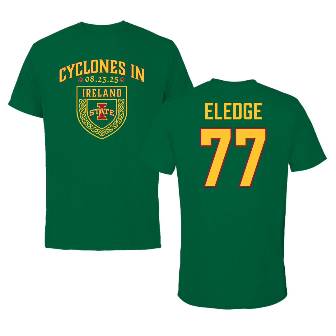 Iowa State University Football Green Cyclones in Ireland Performance Tee - #77 Easton Eledge
