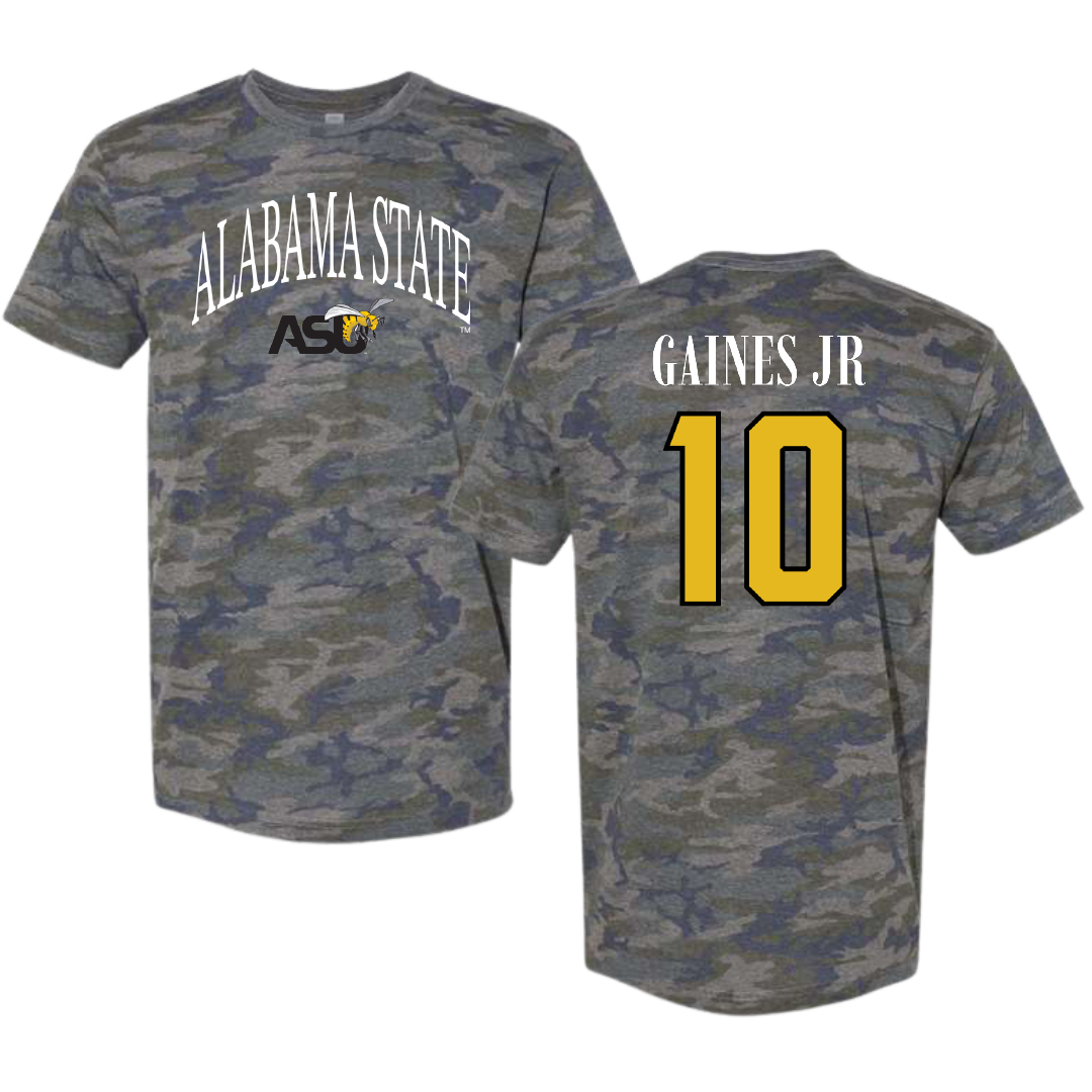 Alabama State University Football Vintage Camo Tee - #10 Kevin Gaines Jr