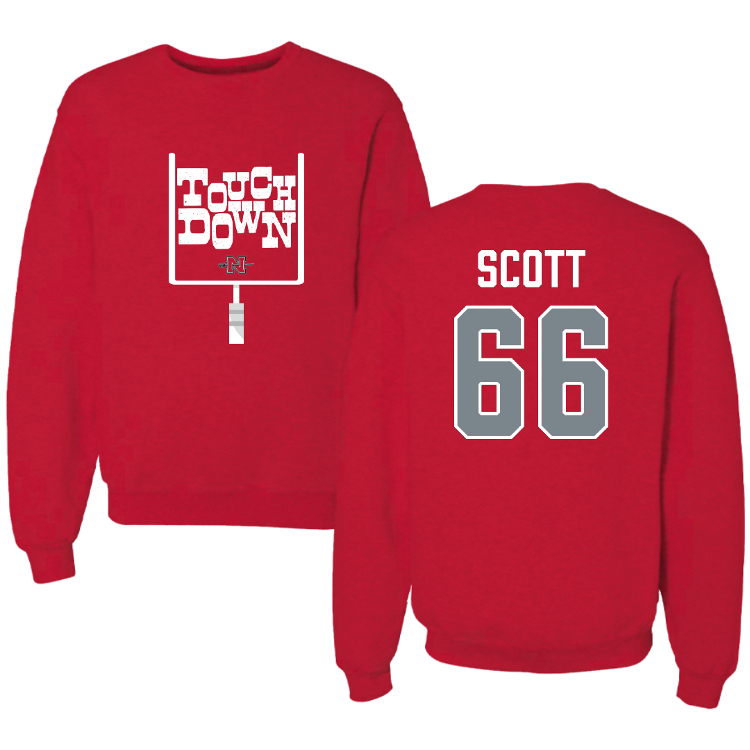 Nicholls State University Football Red Touchdown Crewneck - #66 Sameij Scott