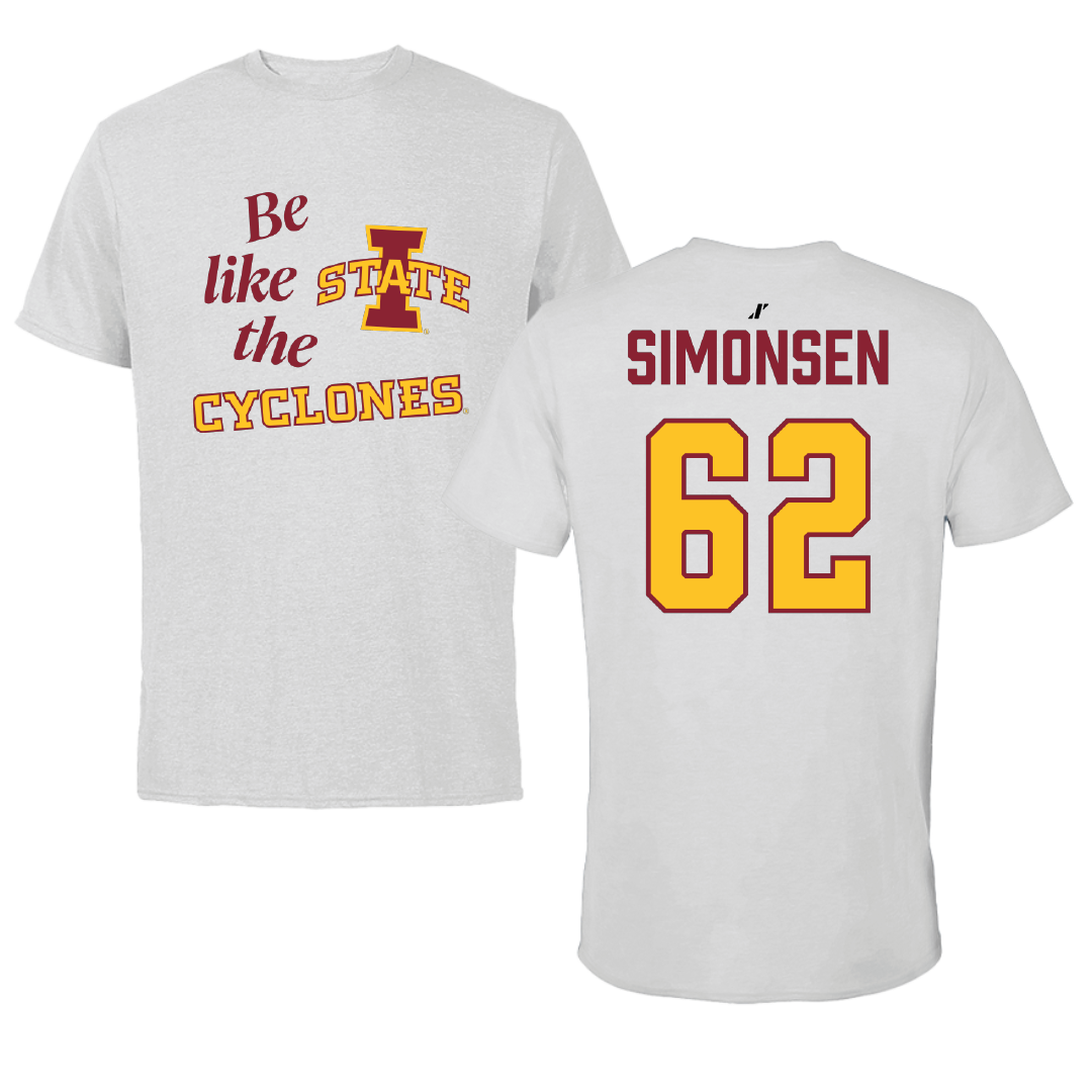 Iowa State University Football Light Gray Be Like Us Performance Tee - #62 Braden Simonsen