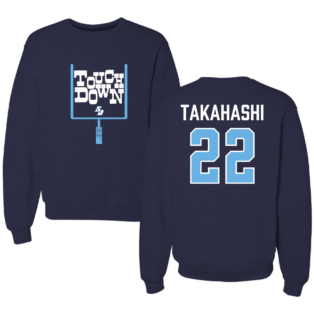 University of San Diego Football Navy Touchdown Crewneck - #22 Yosei Takahashi