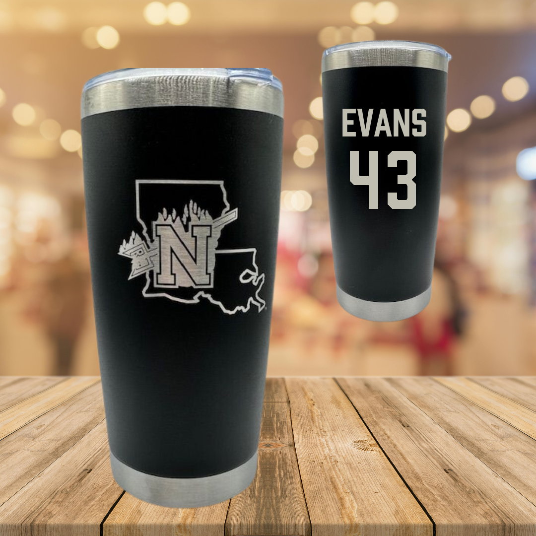 Northwestern State University Football Black Stainless Steel Tumbler - #43 Cooper Evans