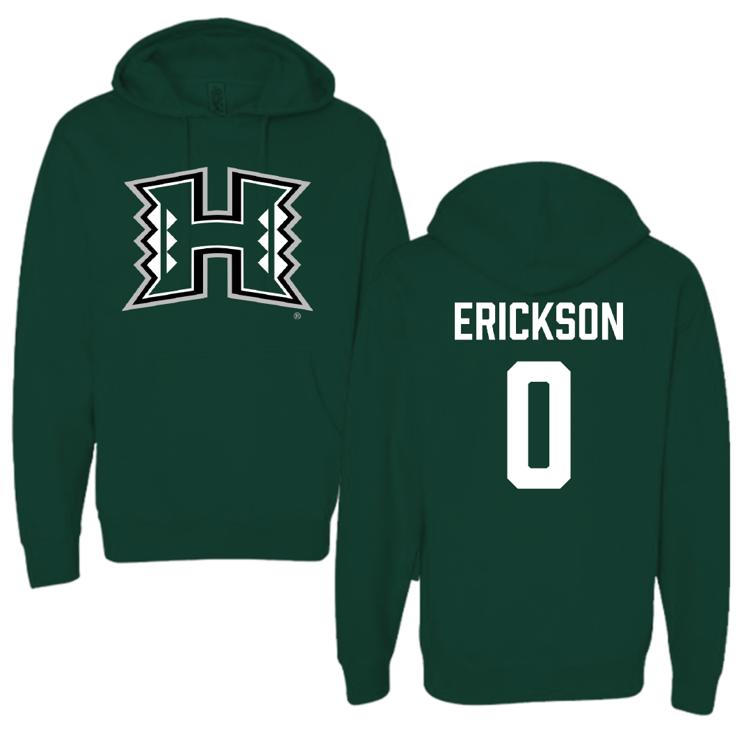 University of Hawaii Basketball (M) Forest Green Hoodie - #0 Hunter Erickson