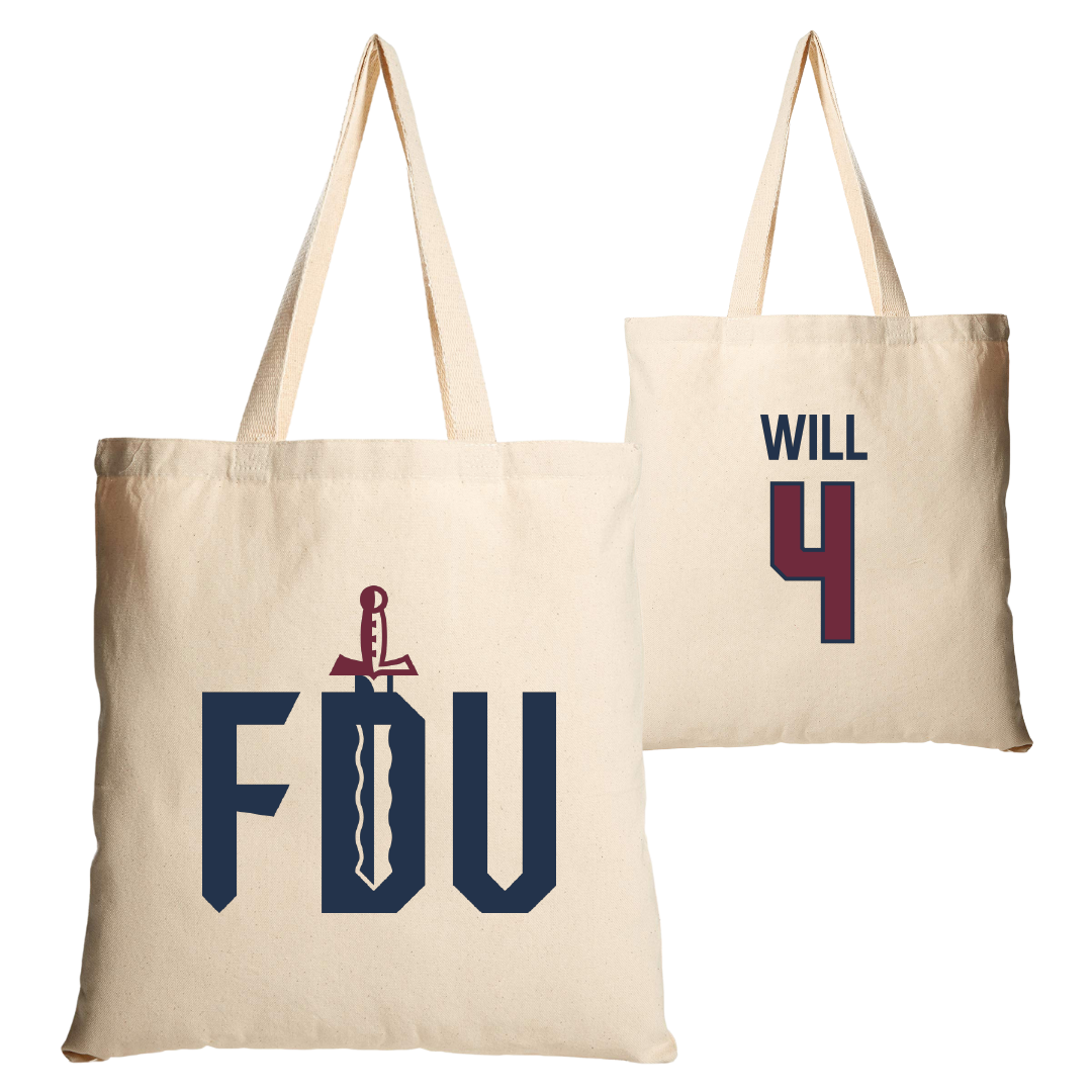 Fairleigh Dickinson University-Metropolitan Campus Baseball Tan Canvas Tote Bag - #4 Zack Will