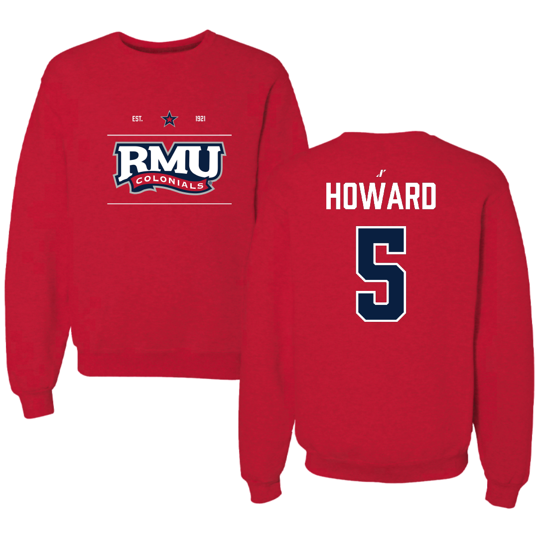 Robert Morris University Football Red General Crewneck - #5 Tahseen Howard