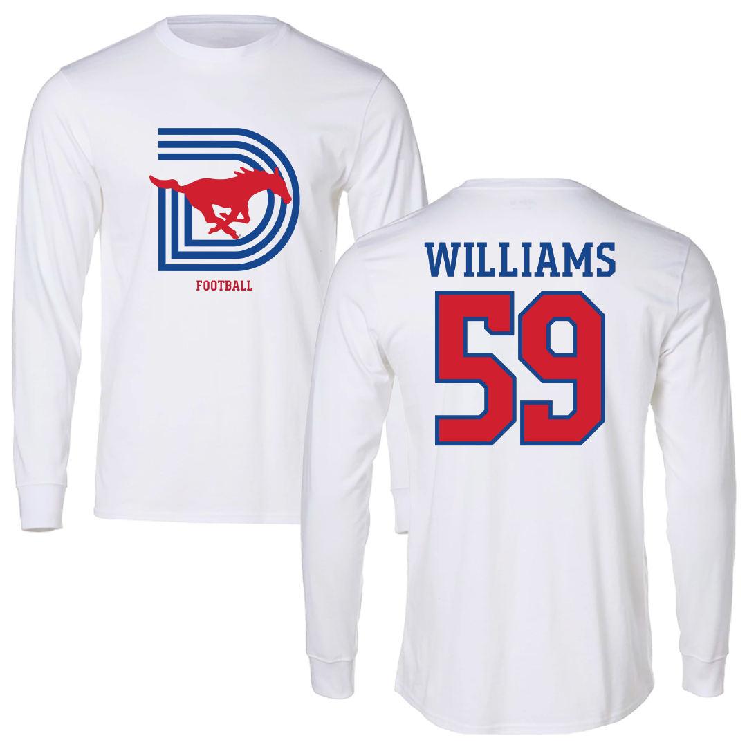 Southern Methodist University Football White Performance Long Sleeve - #59 PJ Williams