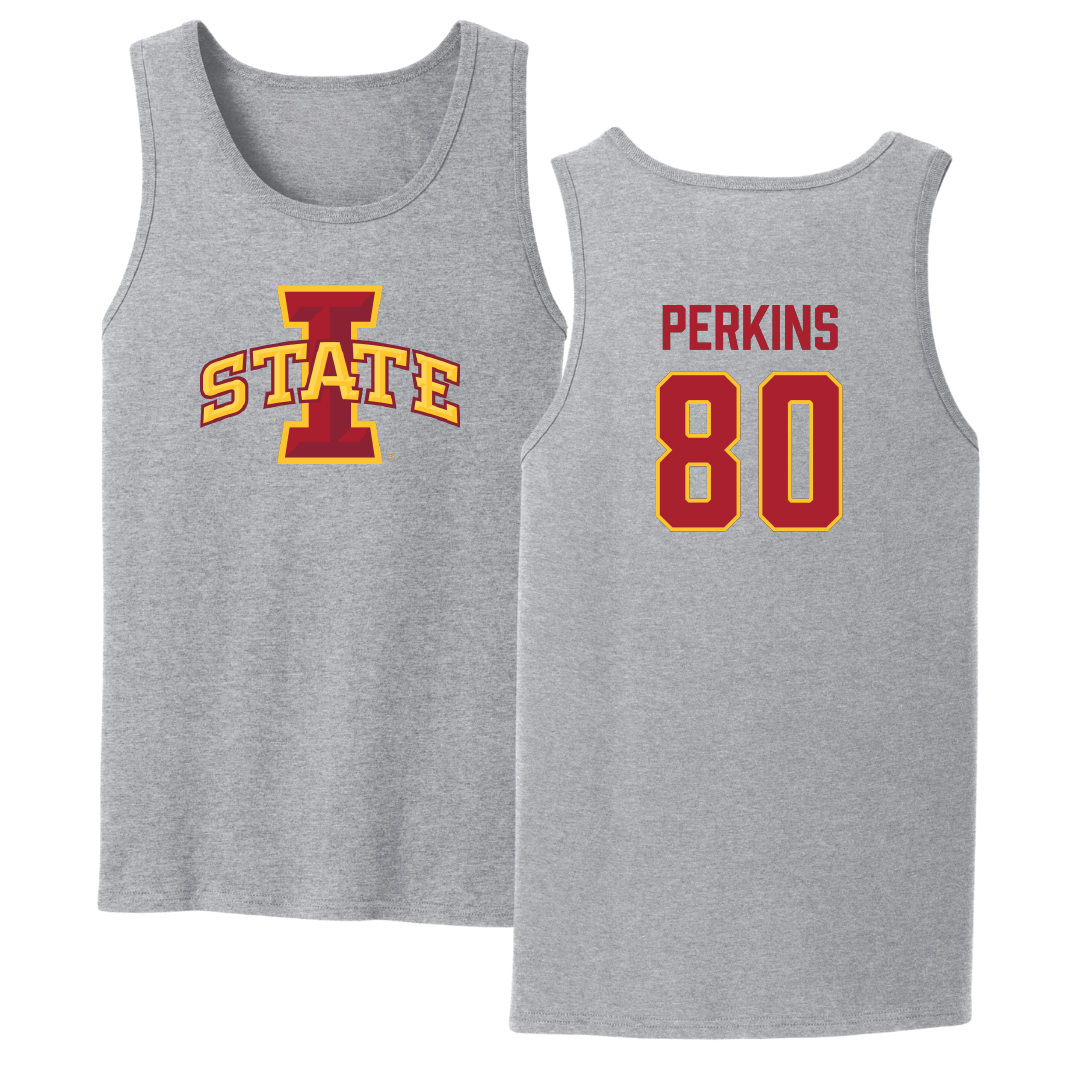 Iowa State University Football Sport Gray Tank Top - #80 Tyler Perkins