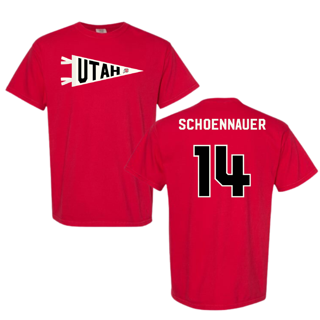 University of Utah Soccer Red Pennant Comfort Colors Tee - #14 Kennedy Schoennauer