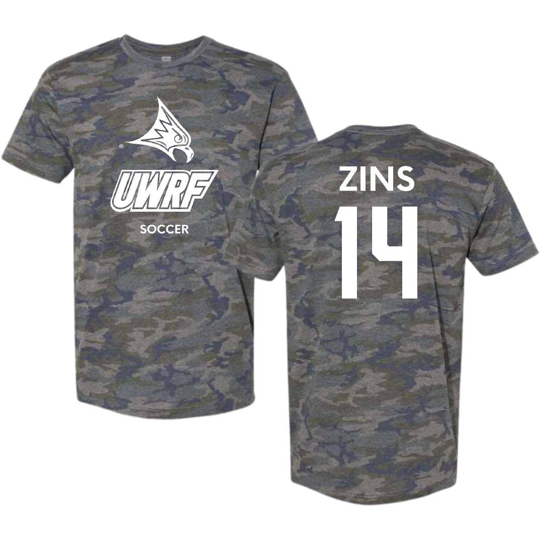 University of Wisconsin-River Falls Soccer (W) Vintage Camo Tee - #14 Macy Zins