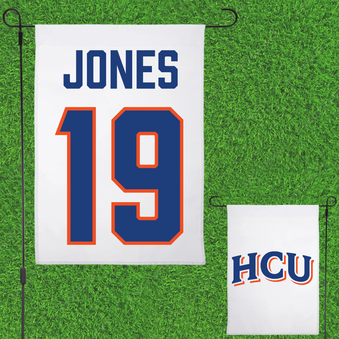 Houston Christian University Football White Garden Flag - #19 Zion Jones