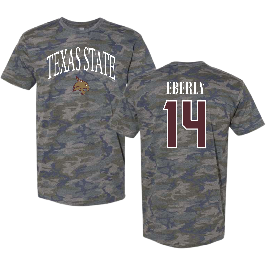 Texas State University Baseball Vintage Camo Tee - #14 Keller Eberly