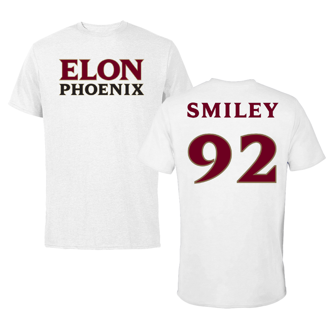Elon University Football White Tee - #92 Brandon Smiley