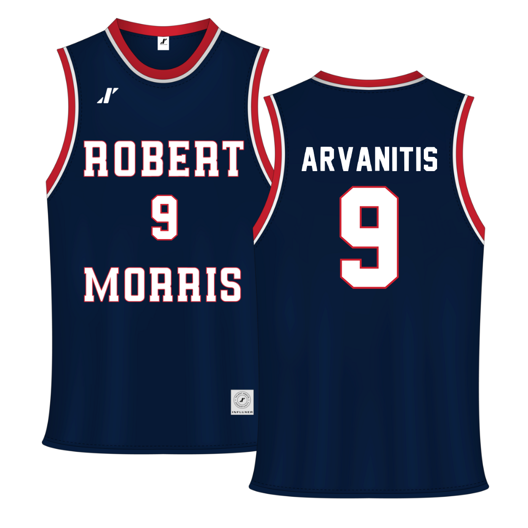 Robert Morris University Navy RMU Basketball Jersey - #9 Cyril Arvanitis