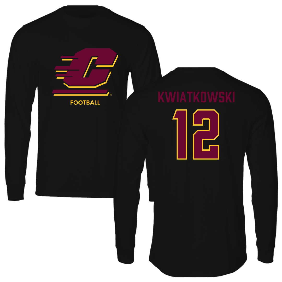 Central Michigan University Football Black Performance Long Sleeve - #12 Jordan Kwiatkowski