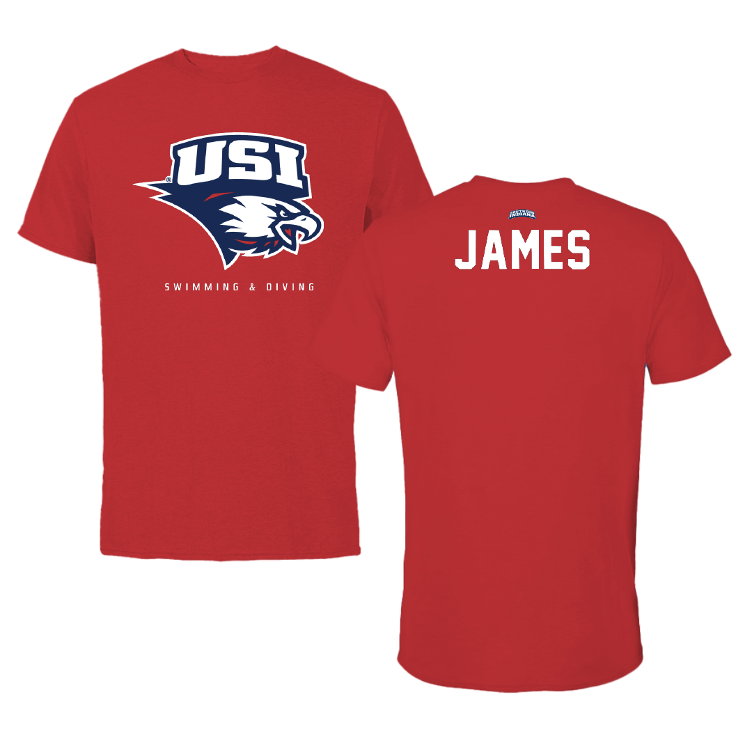 University of Southern Indiana Swimming & Diving Red Performance Tee - Cameron James