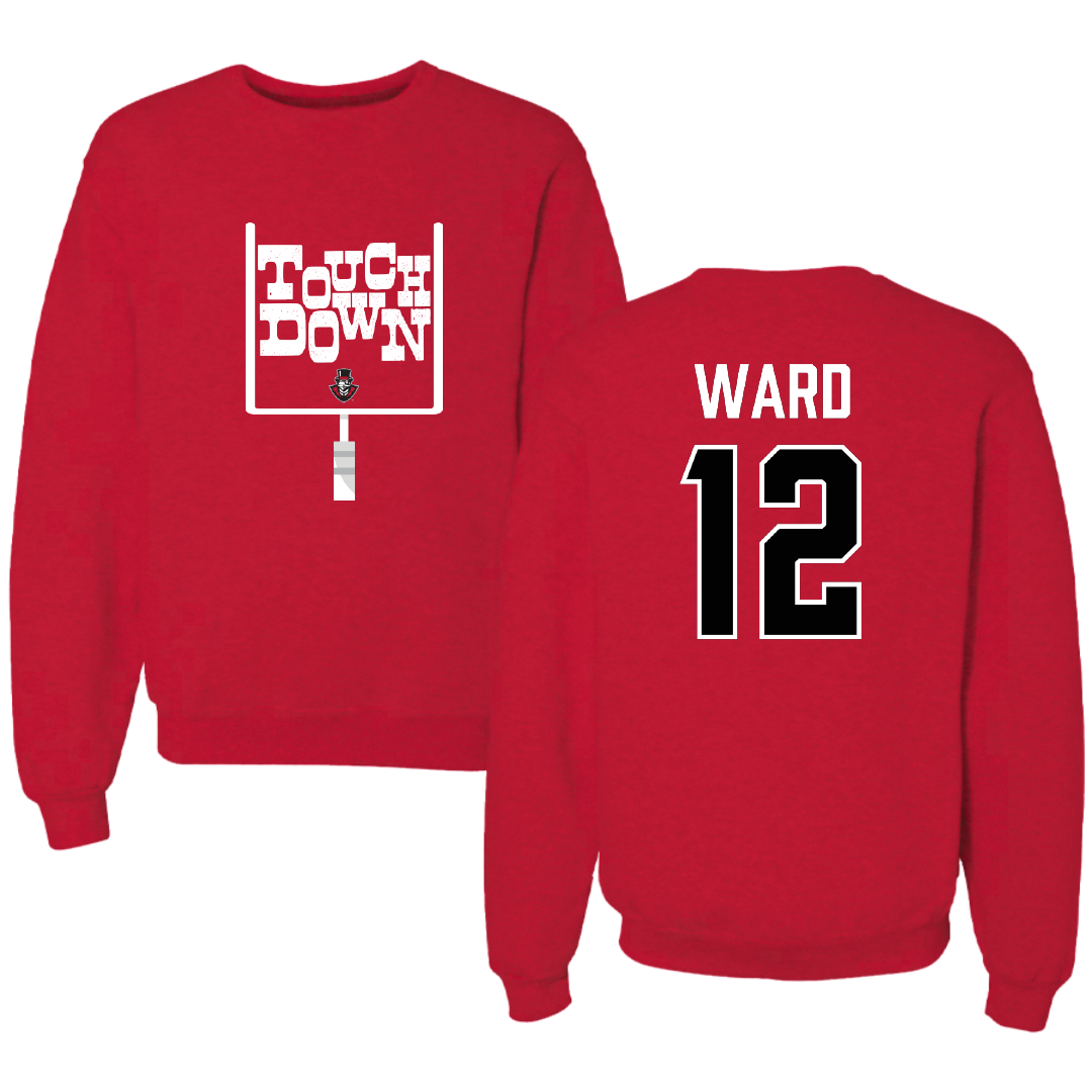 Austin Peay State University Football Red Touchdown Crewneck - #12 Jaheim Ward