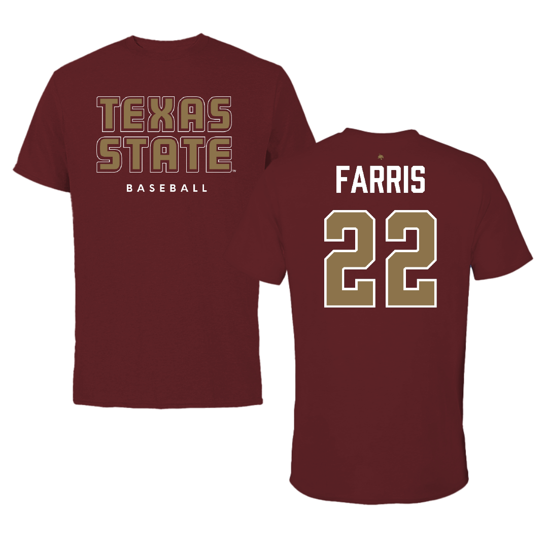 Texas State University Baseball Maroon Performance Tee - #22 Ethan Farris