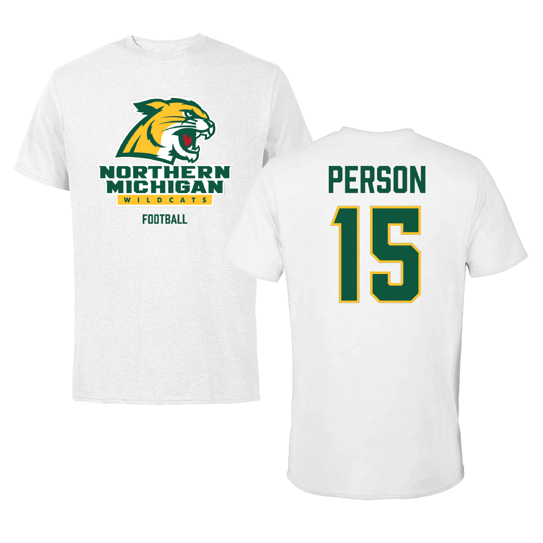 Northern Michigan University Football White Performance Tee - #15 Zach Person