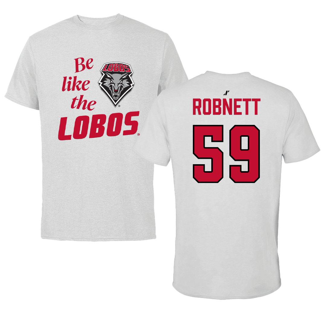 University of New Mexico Football Light Gray Be Like Us Tee - #59 Kaden Robnett