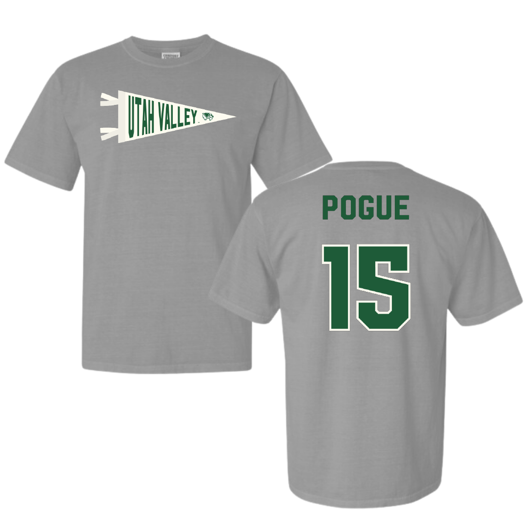 Utah Valley University Soccer Light Gray Pennant Comfort Colors Tee - #15 Noah Pogue